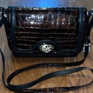 Brighton Elegant Black and Brown Croc-Embossed Women's Bag Vintage